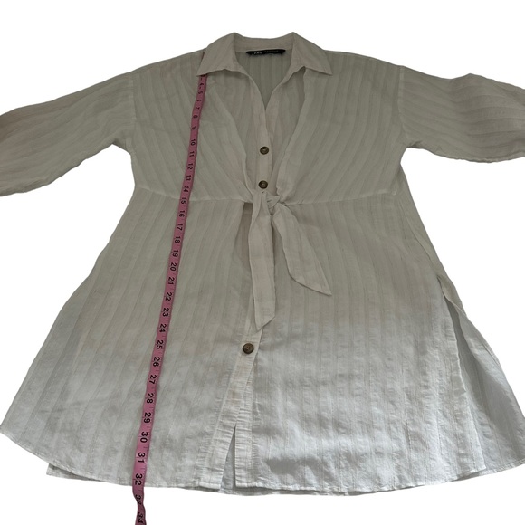 Zara | Tie Front Striped Button Front Tunic Top Size M - Picture 10 of 10